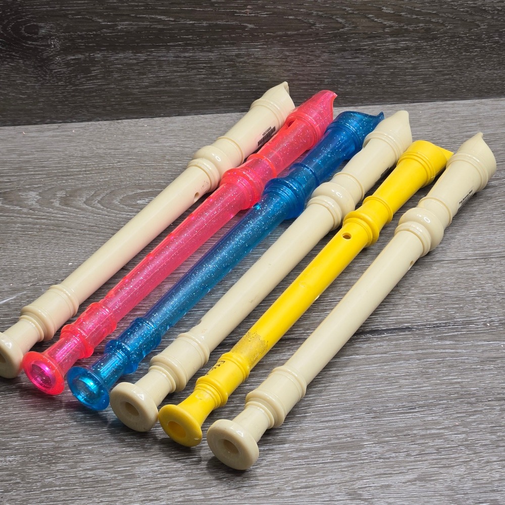 Lot of 6 Plastic Musical Recorders 8 Holes Soprano Instrument Multicolor Glitter